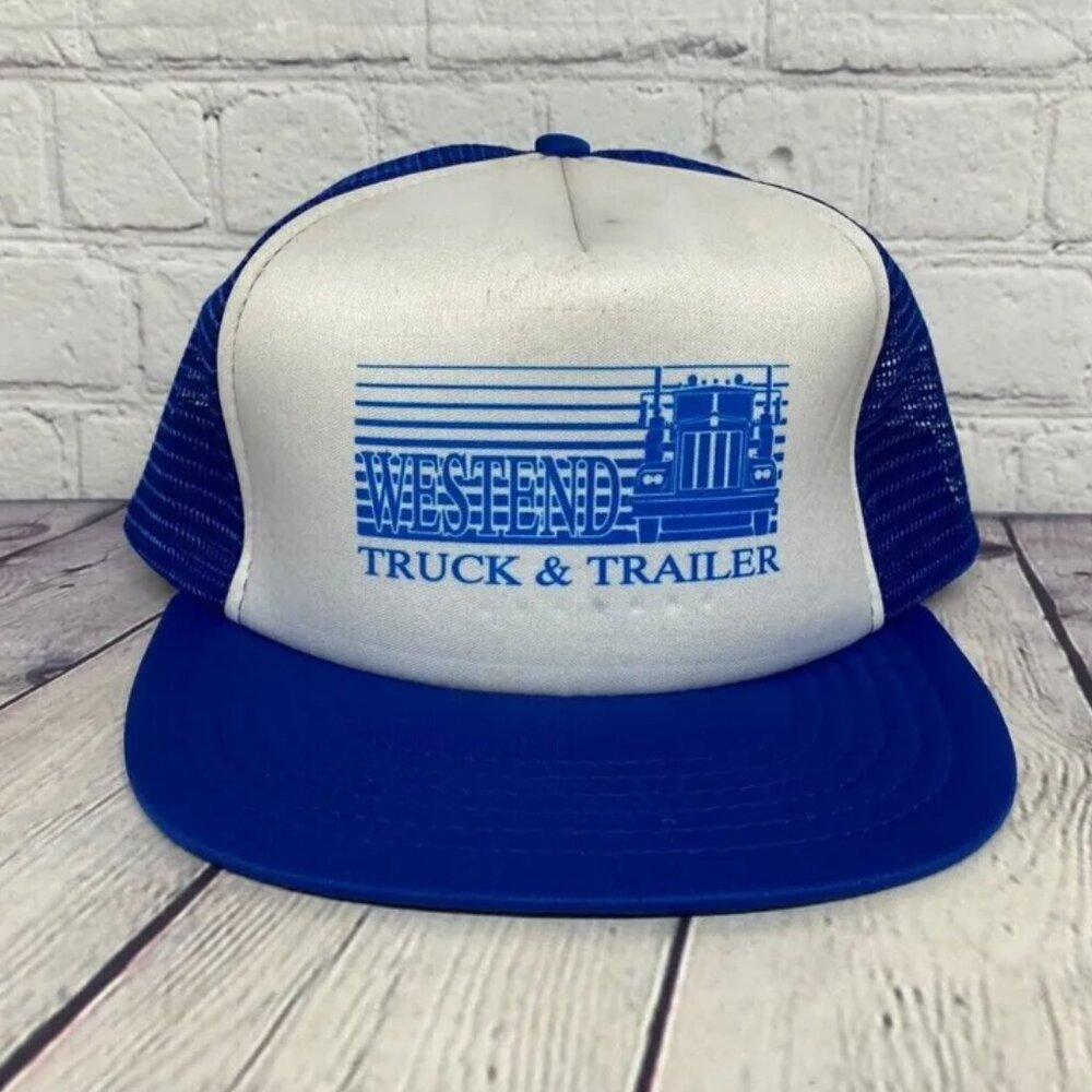 Vintage West End Truck & Trailer Trucker Hat Mesh Cap One Size Fits All Snapback